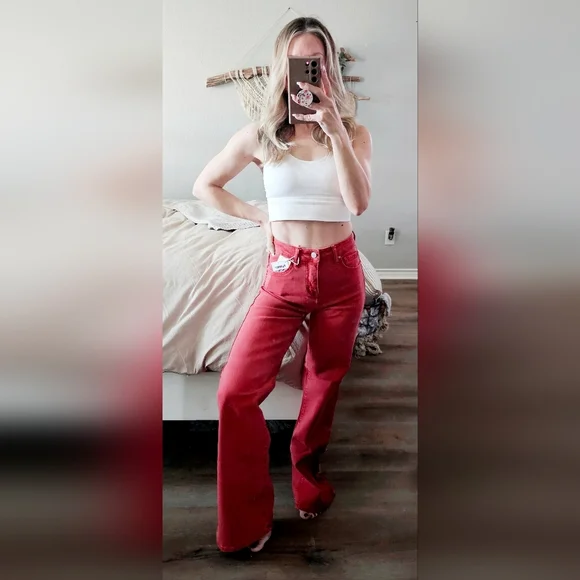 RISEN High Rise Tummy Control Classic Wide Leg Jeans Stretch Brick Various NEW - Picture 6 of 13